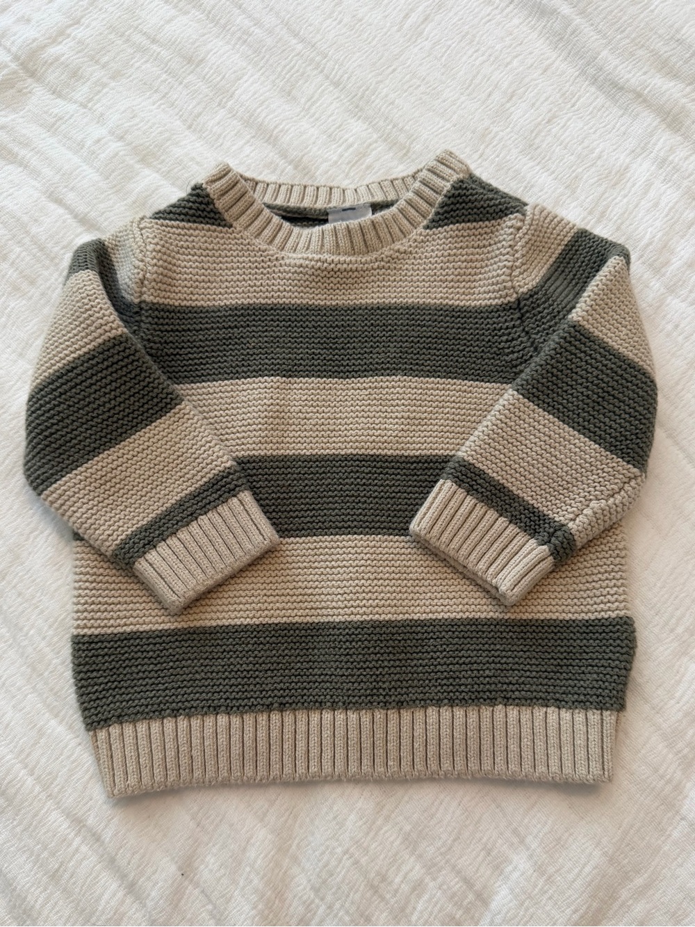 Carter’s Green + Beige Striped Baby Sweater 6M